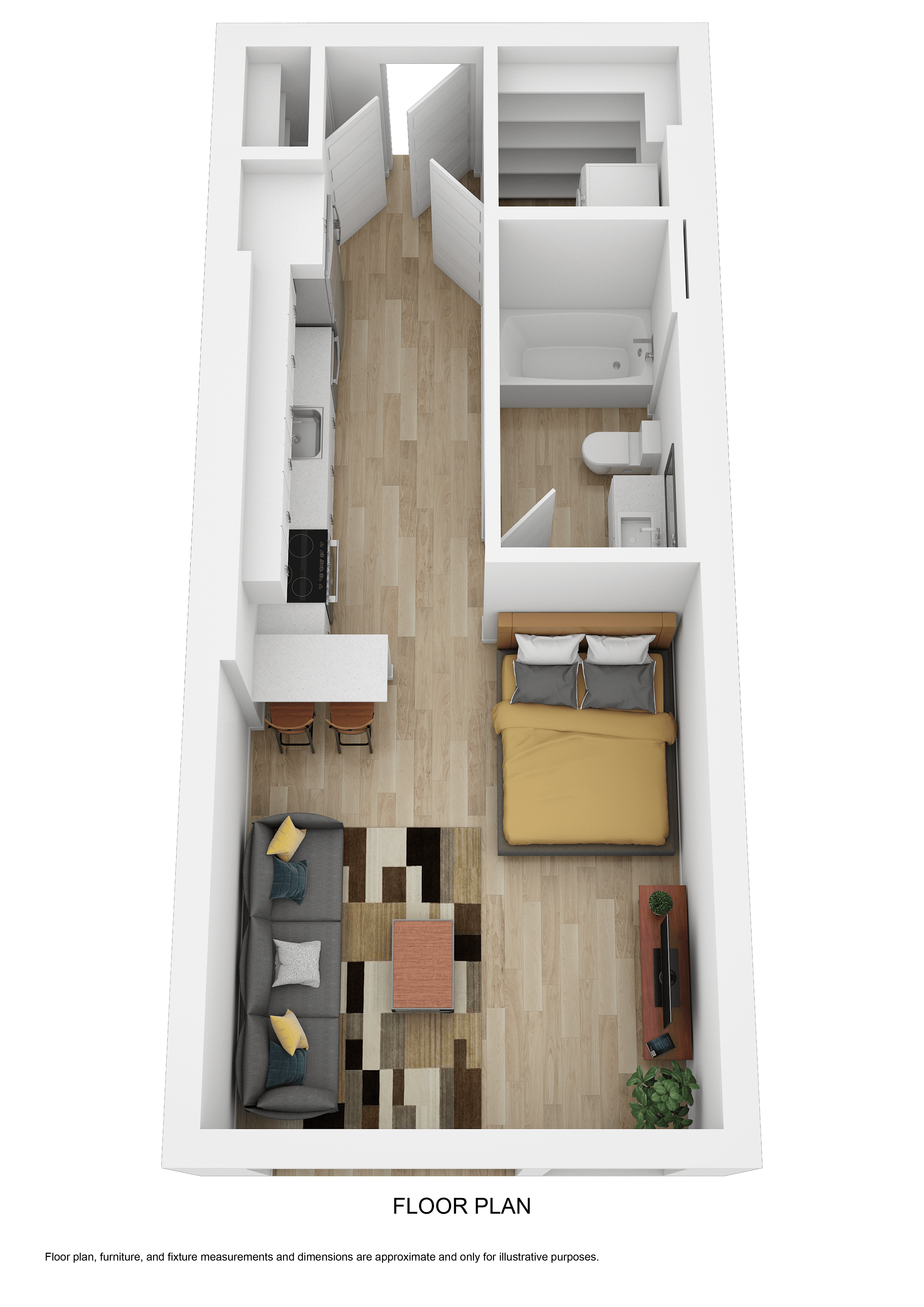 Floor plan for studio, 1 bath, 458 sqft